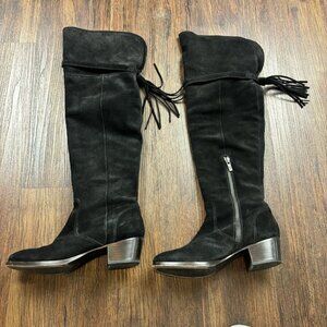 Frye Clara Over The Knee Suede Tassel Tie Boots Black Women’s 6.5